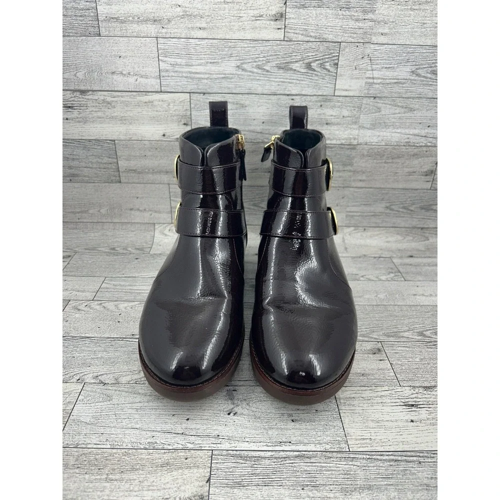 Fitflop Supercomff Comfort Ankle Boots Size US 7.5‎ Gold Buckle Brown Patent